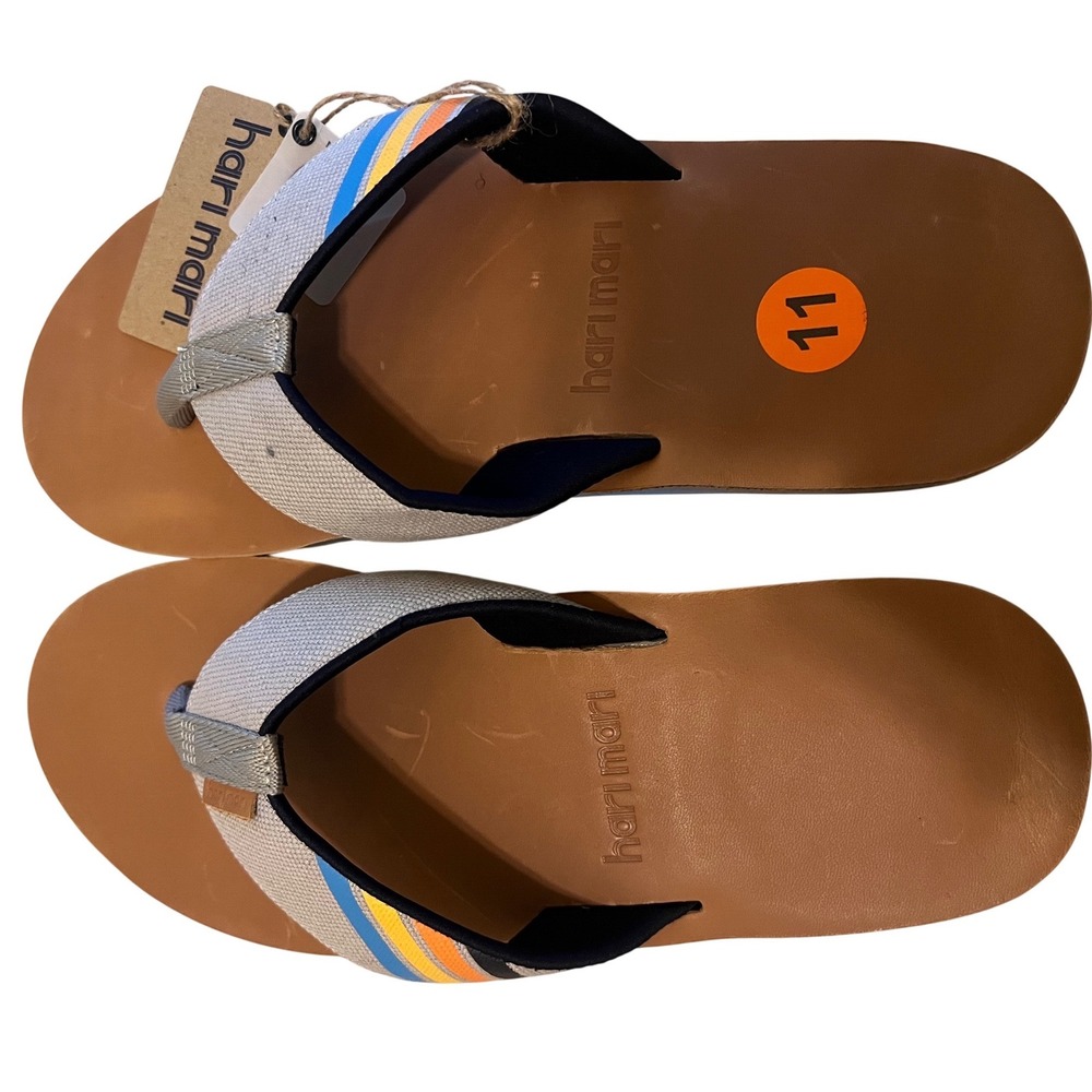 Hari Mari Flip Flops Size 11 Brown Tan Blue Orange Stripe Straps Comfort - Picture 2 of 4